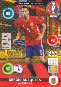 Sergio Busquets Spain Panini UEFA EURO 2016 Key Player#107